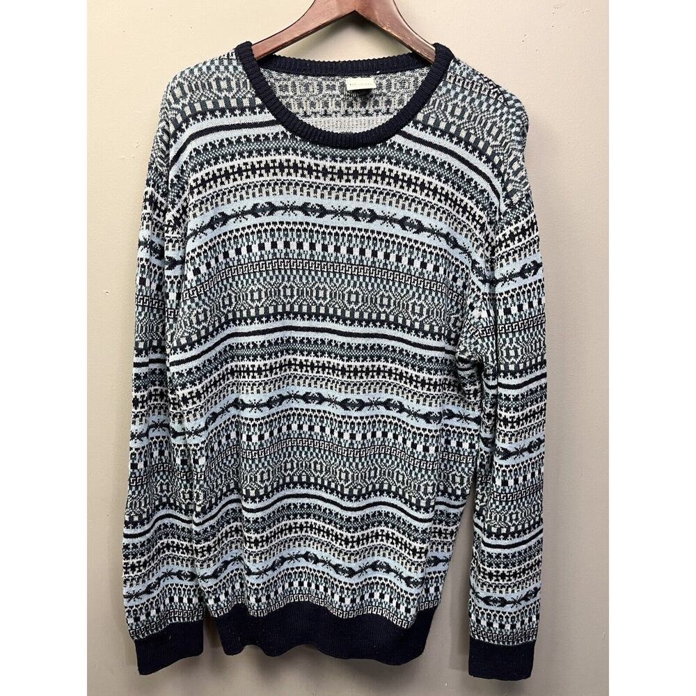 John Blair‎ Pullover sweater Mens Large Blue Knit Vintage Cosby Grandpa Crewneck